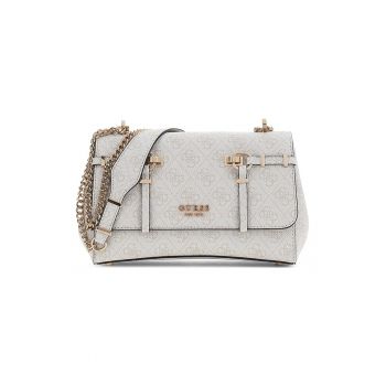 Geanta crossbody cu clapa - model monograma si bareta din lant Leona - Gri deschis