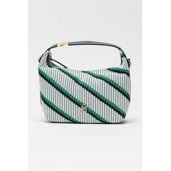 Geanta crossbody cu dungi in diagonala Go - Alb/Verde/Negru