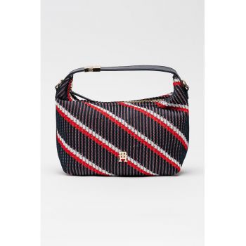 Geanta crossbody cu dungi in diagonala Go - Rosu/Alb/Negru