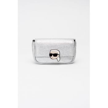 Geanta crossbody cu logo metalic cu aspect stralucitor - Argintiu