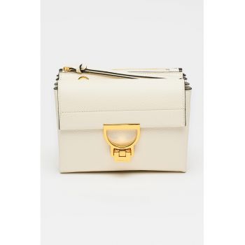 Geanta crossbody de piele cu bareta de umar Arlettis Signature - Alb murdar