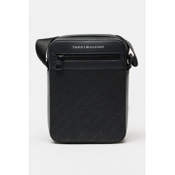 Geanta crossbody de piele cu logo - Negru