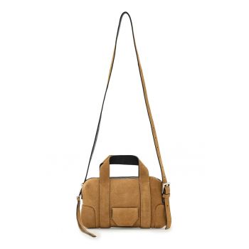 Geanta crossbody de piele intoarsa - Maro camel