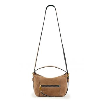 Geanta crossbody de piele intoarsa - Maro nisip
