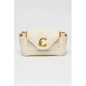Geanta crossbody din piele cu bareta din lant C-Me - Alb murdar