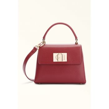 Geanta crossbody din piele cu buzunar pe partea din spate - Caramiziu