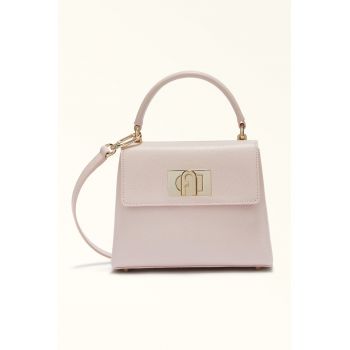 Geanta crossbody din piele cu buzunar pe partea din spate - Lila pal