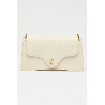 Geanta crossbody din piele cu clapa C-Me - Alb