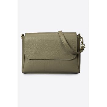 Geanta crossbody din piele cu clapa - Maro taupe
