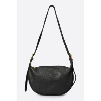 Geanta crossbody din piele granulata si bareta ajustabila - Negru