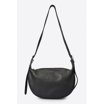 Geanta crossbody din piele granulata si bareta ajustabila - Negru