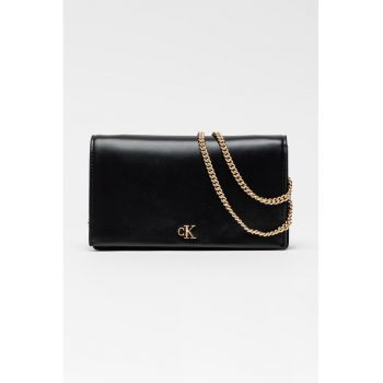 Geanta crossbody mica de piele ecologica cu bareta de lant - Negru