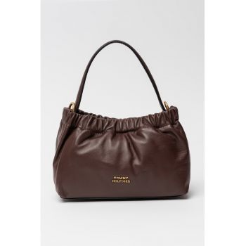 Geanta crossbody uni de piele - Maro cognac