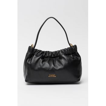 Geanta crossbody uni de piele - Negru