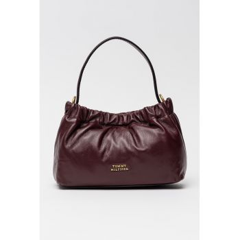 Geanta crossbody uni de piele - Rosu inchis