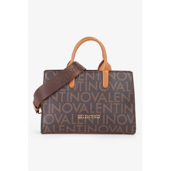 Geanta cu model logo - maner si bareta de umar - Maro inchis