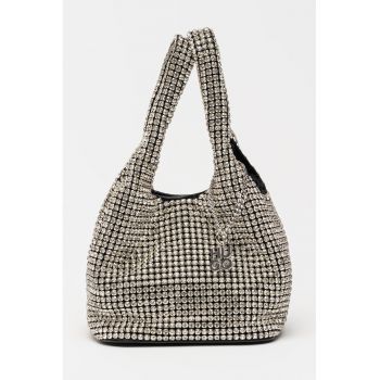 Geanta cu strasuri si maner Liora - Negru/Transparent