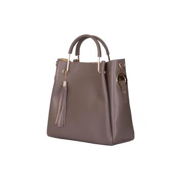 Geantă dama piele naturală Fabiana - bej - 3 compartimente - 32x32x15cm