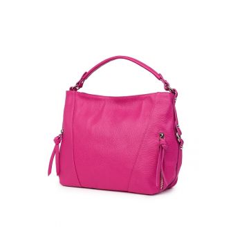 Geantă dama  Samira fucsia - din piele naturală - dimensiuni 27x38x10cm - compartimente multiple