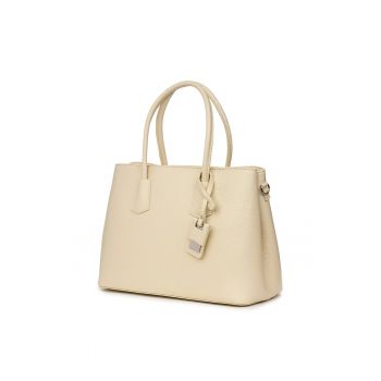 Geantă dama -  Valentina - piele naturală - crem - 25x37x16cm