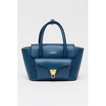 Geanta de piele cu bareta de umar Double Beat - Albastru