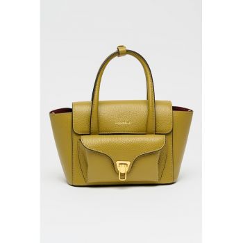 Geanta de piele cu bareta de umar Double Beat - Verde masliniu