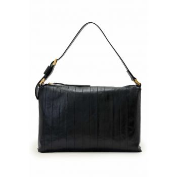 Geanta de piele cu bareta de umar - Negru