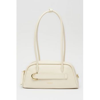 Geanta de piele cu bareta de umar si buzunar ascuns Paki - Alb