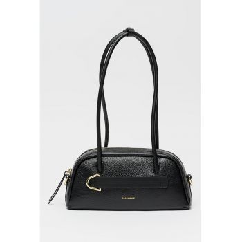 Geanta de piele cu bareta de umar si buzunar ascuns Paki - Negru