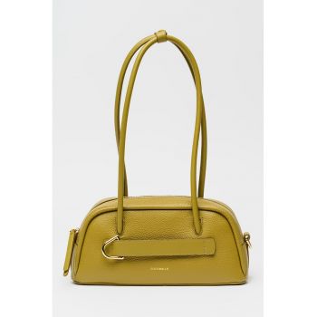 Geanta de piele cu bareta de umar si buzunar ascuns Paki - Verde masliniu