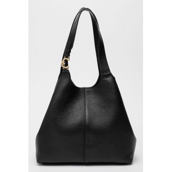 Geanta de piele cu bareta de umar si etui detasabil C-Easy - Negru