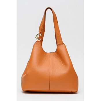 Geanta de piele cu bareta de umar si etui detasabil C-Easy - Portocaliu stins