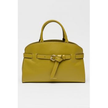 Geanta de piele cu maner si bareta decorativa Sabine - Verde masliniu