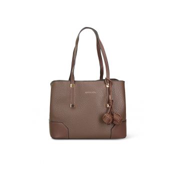 Geanta de piele ecologica cu bareta de umar si 2 compartimente Lysianne - Maro taupe