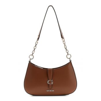 Geanta de piele ecologica cu bareta de umar si buzunar cu fermoar Carrie - Maro cognac