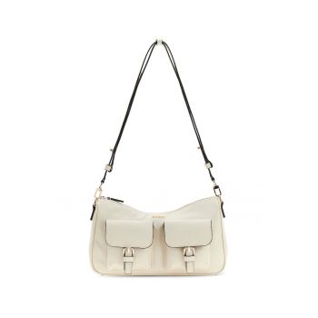 Geanta de piele ecologica cu bareta de umar si doua buzunare frontale Kassie - Alb fildes