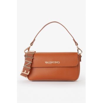 Geanta de piele ecologica cu bareta de umar si logo - Caramel