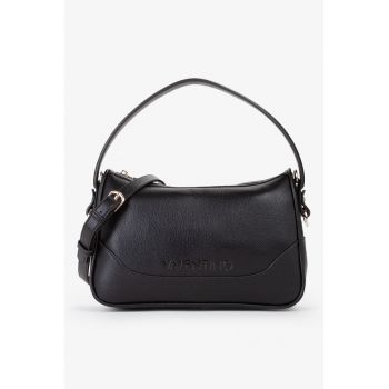 Geanta de piele ecologica cu bareta de umar si logo in relief - Negru