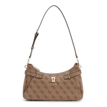 Geanta de piele ecologica cu bareta de umar si model monograma Yesba - Maro taupe