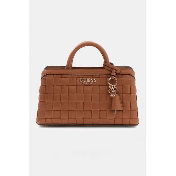 Geanta de piele ecologica cu maner si logo metalic Sandy - Maro cognac