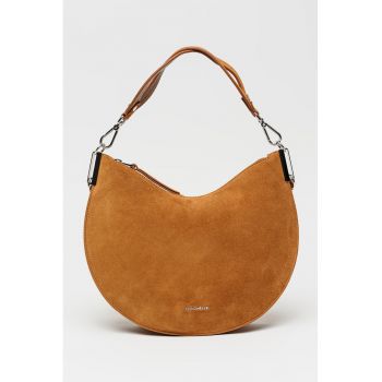 Geanta de piele intoarsa cu bareta detasabila de umar Sunup - Maro scortisoara