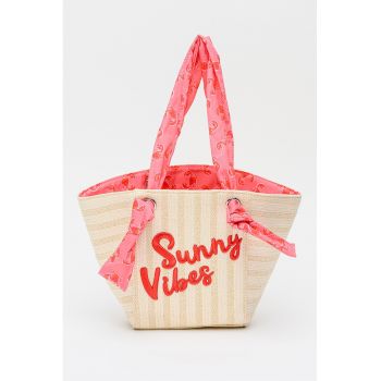 Geanta de plaja cu text - Bej