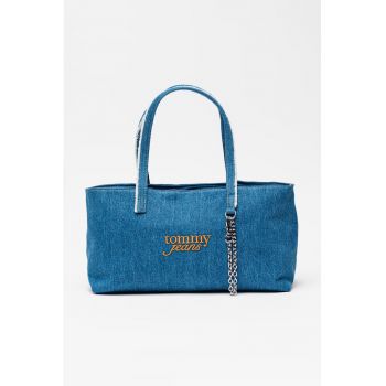 Geanta din denim cu bareta de umar si lant detasabil - Albastru melange