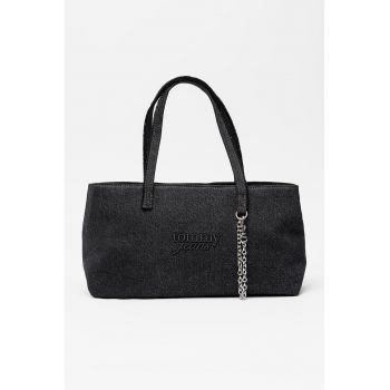 Geanta din denim cu bareta de umar si lant - Negru