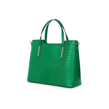Geantă din piele amprentată  Carolina - verde - 27x37x15cm - două compartimente - bretea de umăr detașabilă