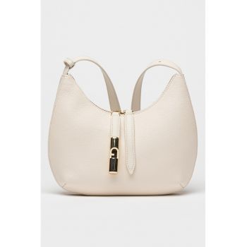 Geanta din piele cu bareta de umar Goccia - Alb fildes