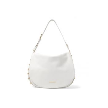 Geanta din piele cu bareta de umar si detalii cu lant - Alb
