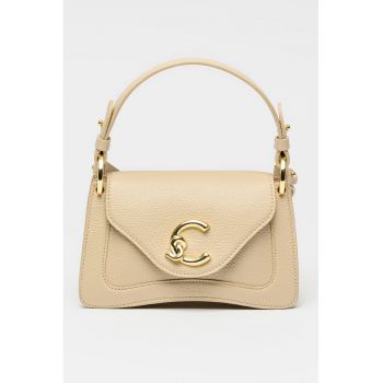 Geanta din piele cu bareta detasabila de umar C-Me - Bej