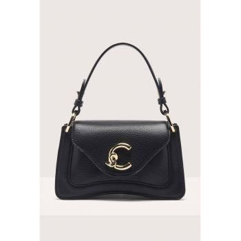 Geanta din piele cu bareta detasabila de umar C-Me - Negru - 12 x 21 x 6 CM