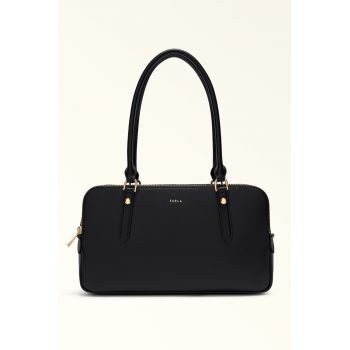 Geanta din piele cu maner Boston - Negru